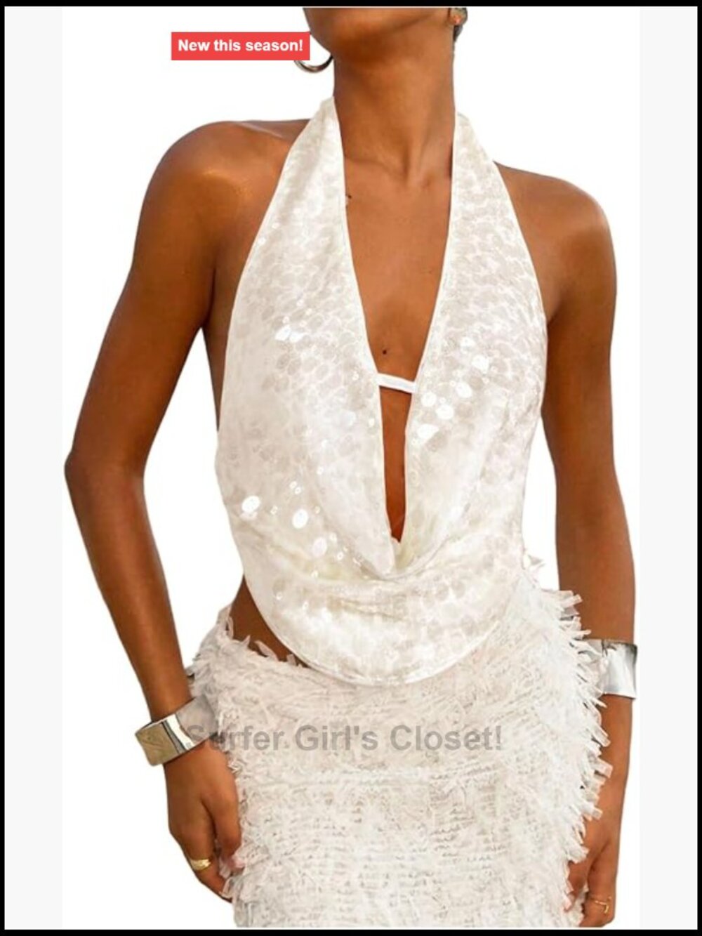 Sequin Glitter Halter Crop Tank Top Backless Sleeveless Y2K Party